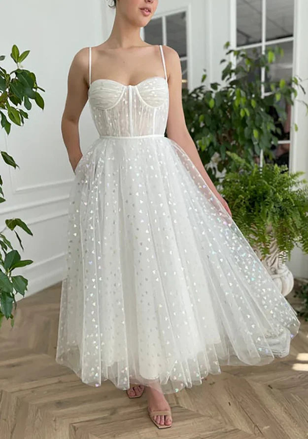 Wholesale A Line Spaghetti Straps Ankle Length Tulle Homecoming Dresses